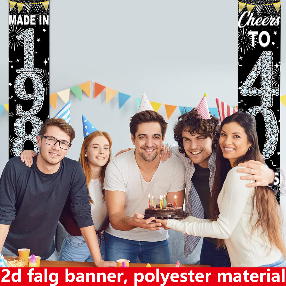 2Pcs 2D Flat 40th Birthday Ban - مراجعة Party Banner Gold وسعره