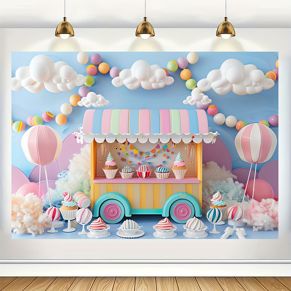 Sweet Ice Cream Theme Backdrop - مراجعة Dessert Table Backdrop وسعره