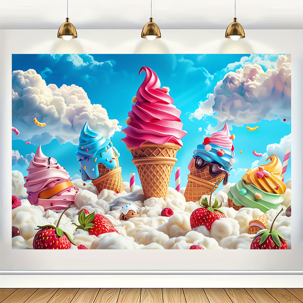 Sweet Ice Cream Theme Backdrop - مراجعة Dessert Table Backdrop وسعره
