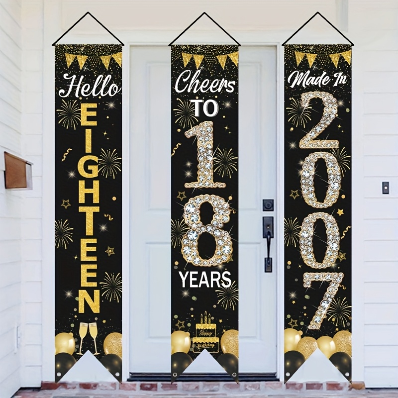 2D 3Pcs 18th Birthday Door Ban - مراجعة Party Banner Gold وسعره