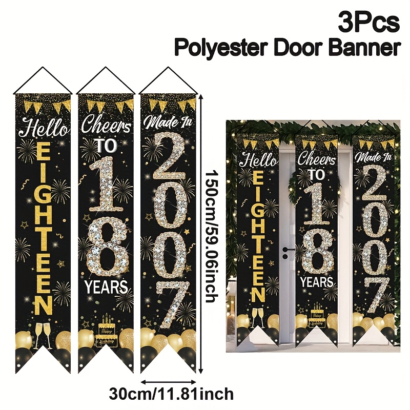 2D 3Pcs 18th Birthday Door Ban - مراجعة Party Banner Gold وسعره