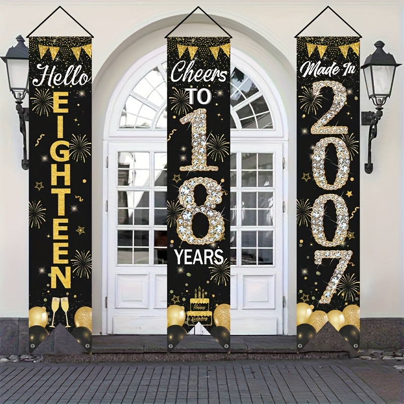 2D 3Pcs 18th Birthday Door Ban - مراجعة Party Banner Gold وسعره