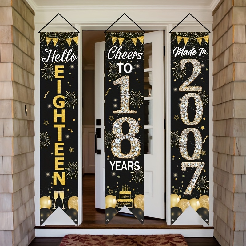 2D 3Pcs 18th Birthday Door Ban - مراجعة Party Banner Gold وسعره