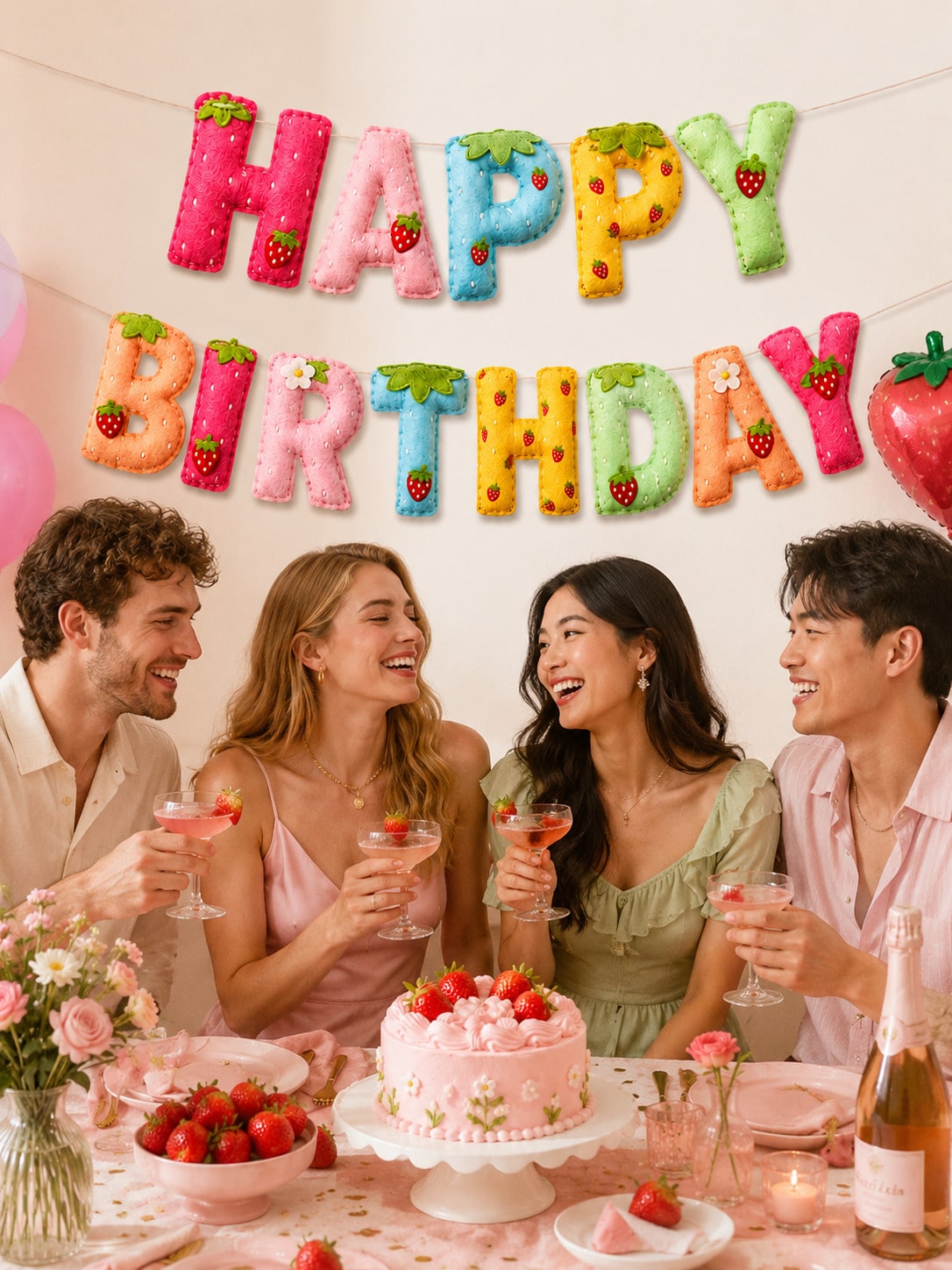 Strawberry Theme Happy Birthda - مراجعة Dessert Table Backdrop وسعره