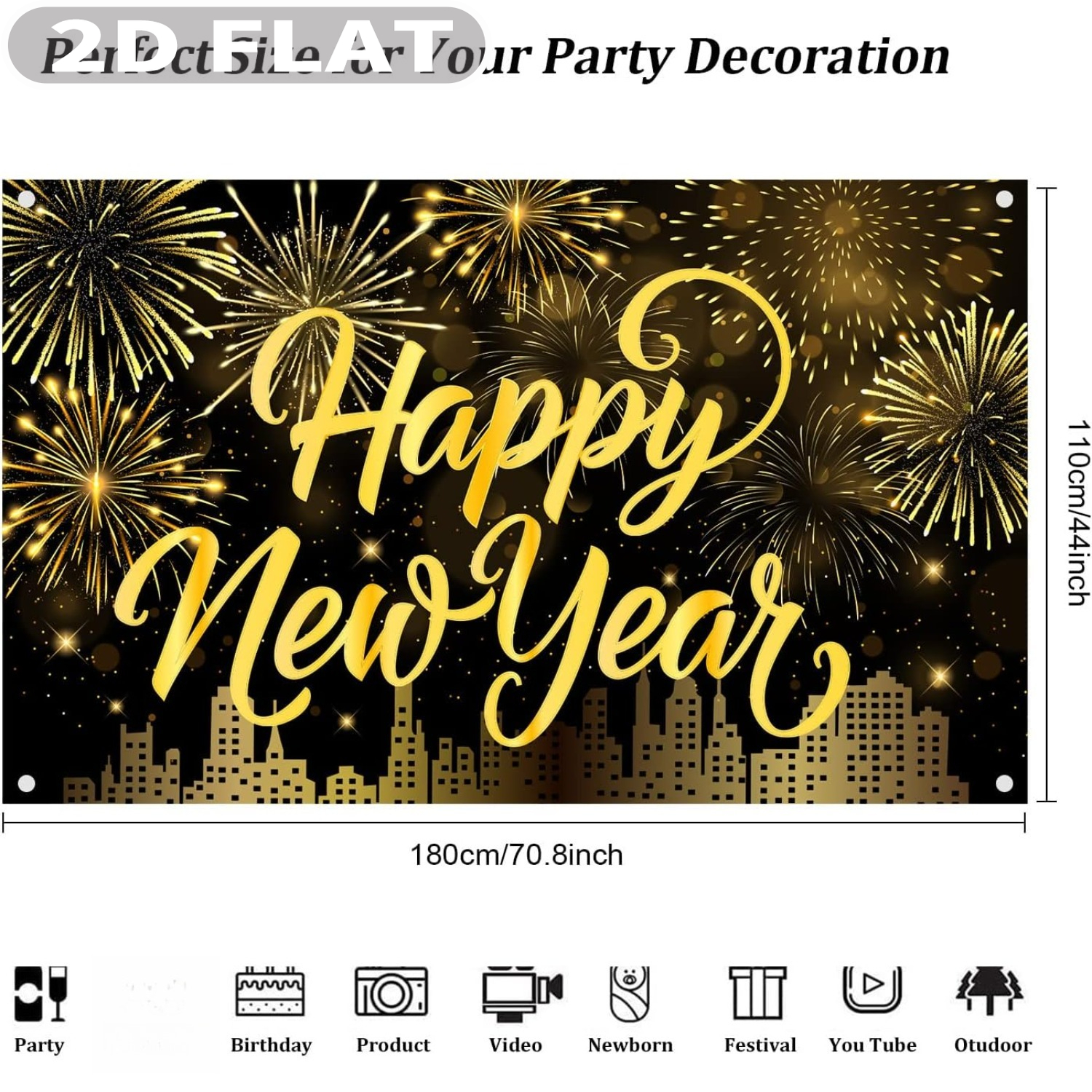 1pc Happy New Year Party Photo - مراجعة Party Banner Gold وسعره