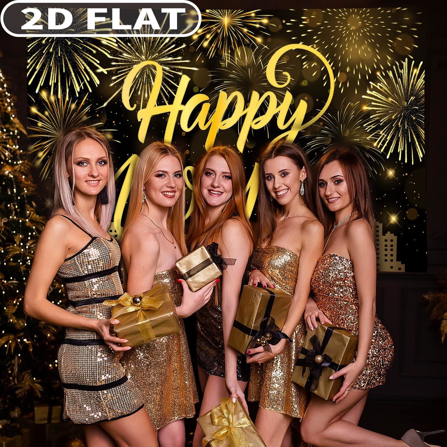 1pc Happy New Year Party Photo - مراجعة Party Banner Gold وسعره