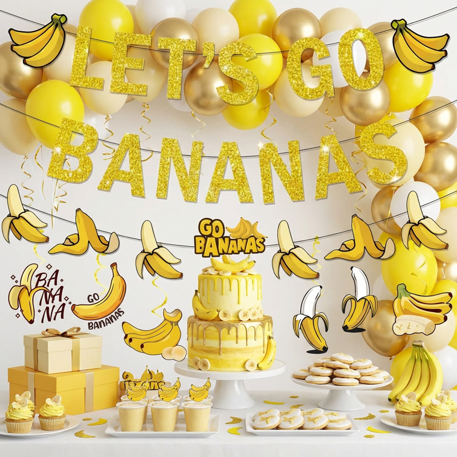 Yellow Bananas Birthday Banner - مراجعة Let'S Party Event Supply وسعره