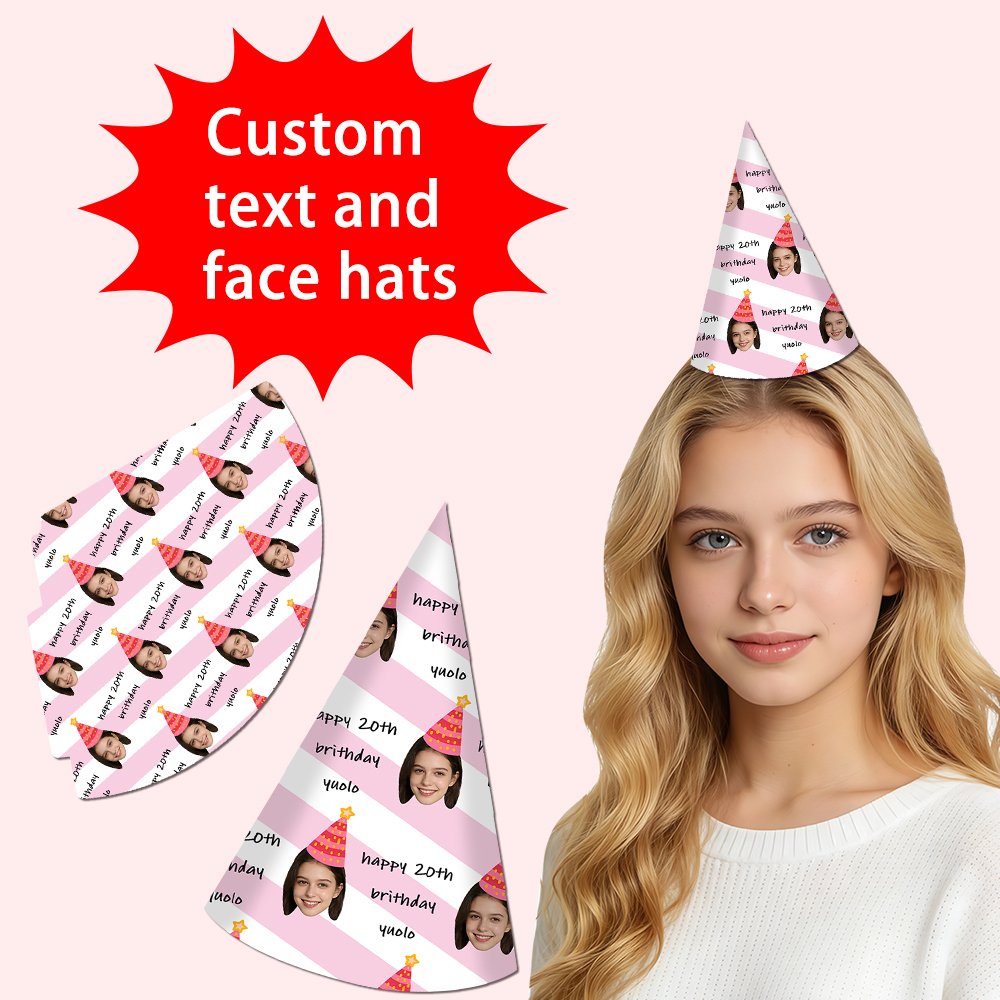 8pcs Custom Text and Photo Fac - مراجعة Party Hat Cone وسعره