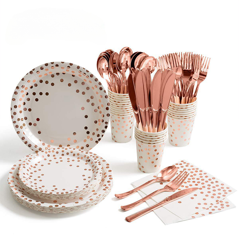 Rose Gold Party Tableware Kit  - مراجعة Paper Straw Color وسعره