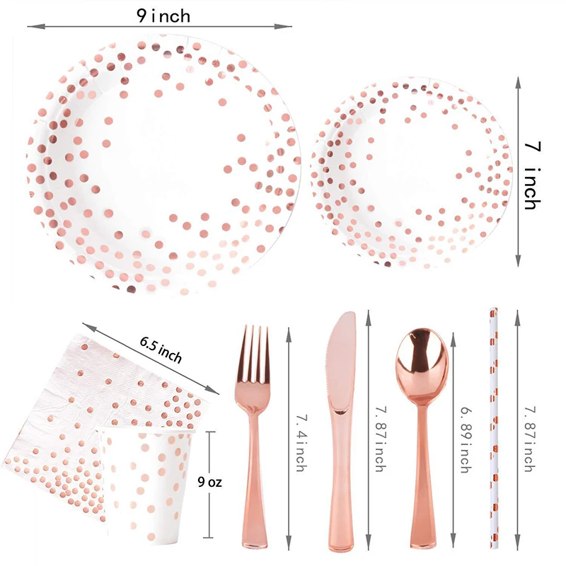 Rose Gold Party Tableware Kit  - مراجعة Paper Straw Color وسعره
