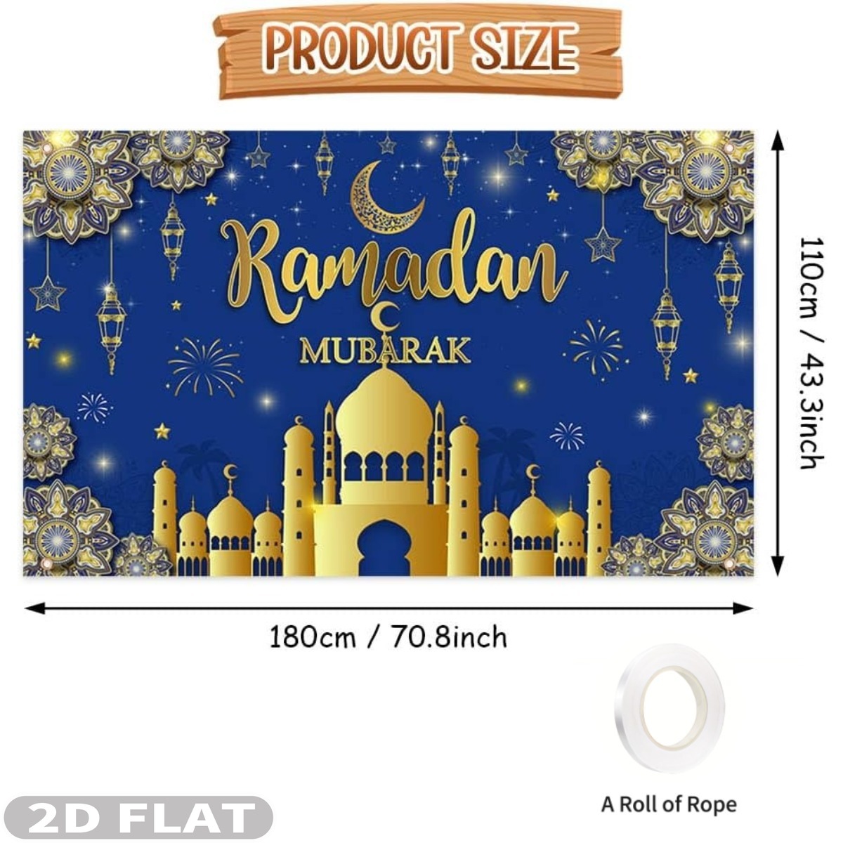 2D FLAT 1pc Ramadan Mubarak Fe - مراجعة Party Banner Gold وسعره