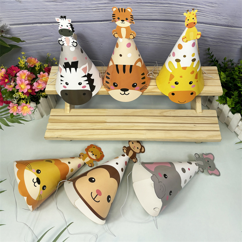 6Pcs Jungle Animal Paper Hats  - مراجعة Party Hat Cone وسعره