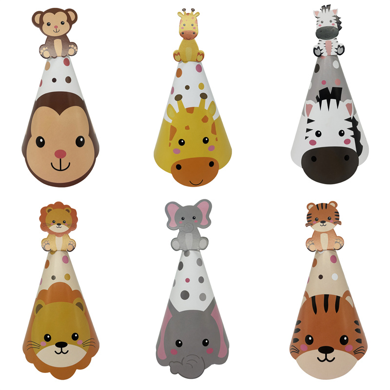 6Pcs Jungle Animal Paper Hats  - مراجعة Party Hat Cone وسعره