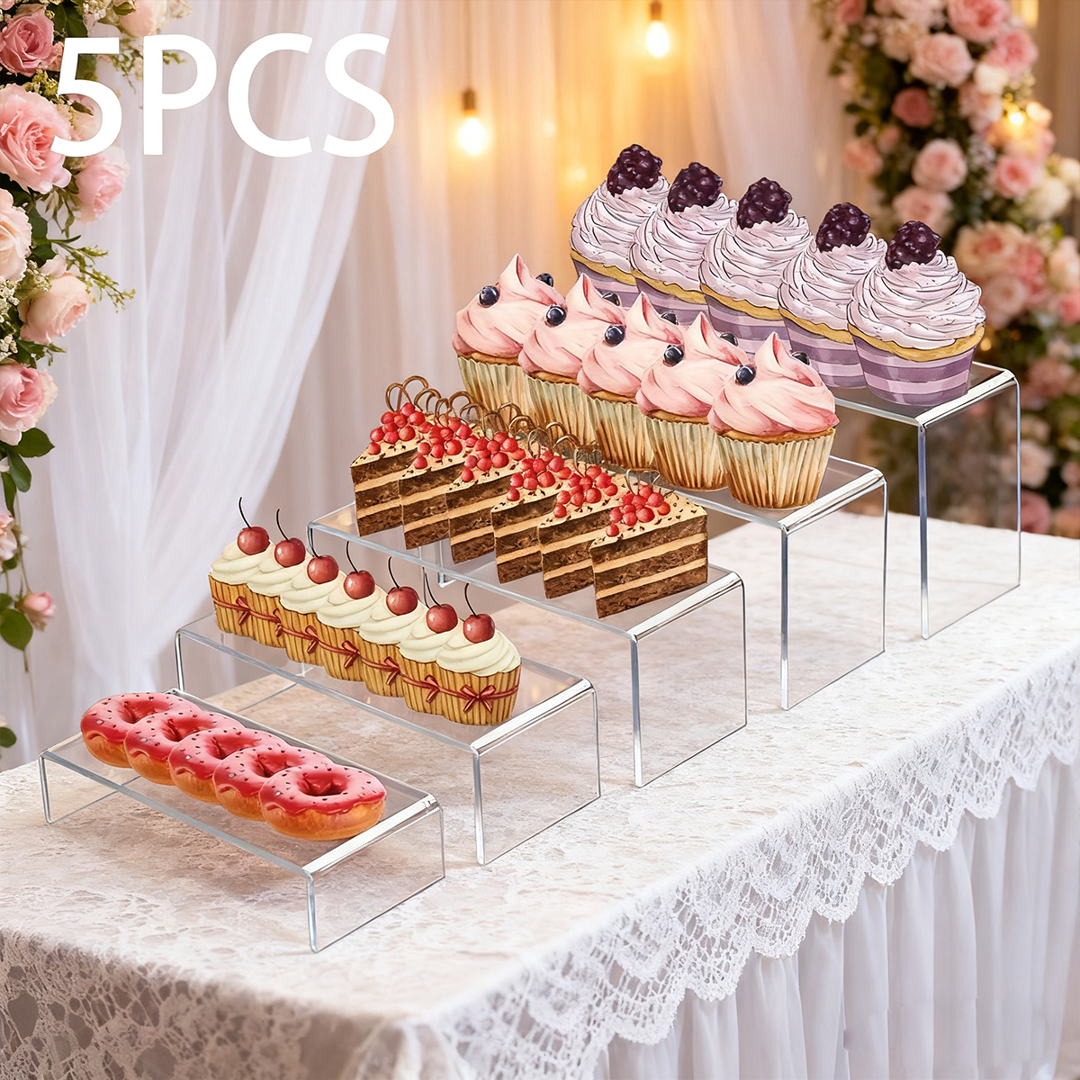 5pcs Acrylic Dessert Display S - مراجعة Cupcake Stand Tier وسعره