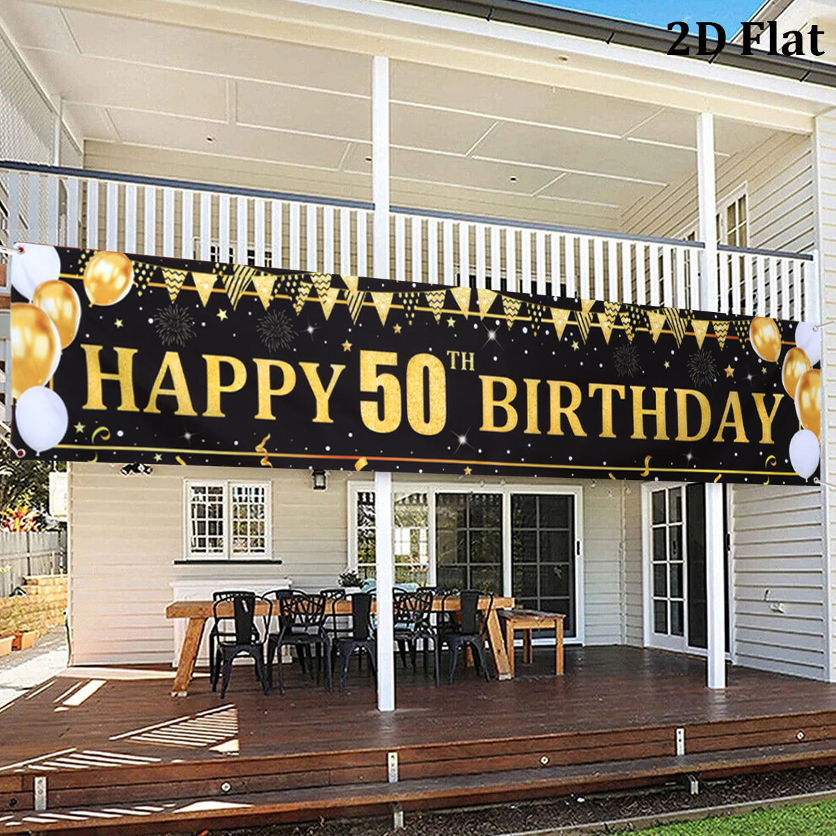 Black Gold Balloons Flags Happ - مراجعة Party Banner Gold وسعره