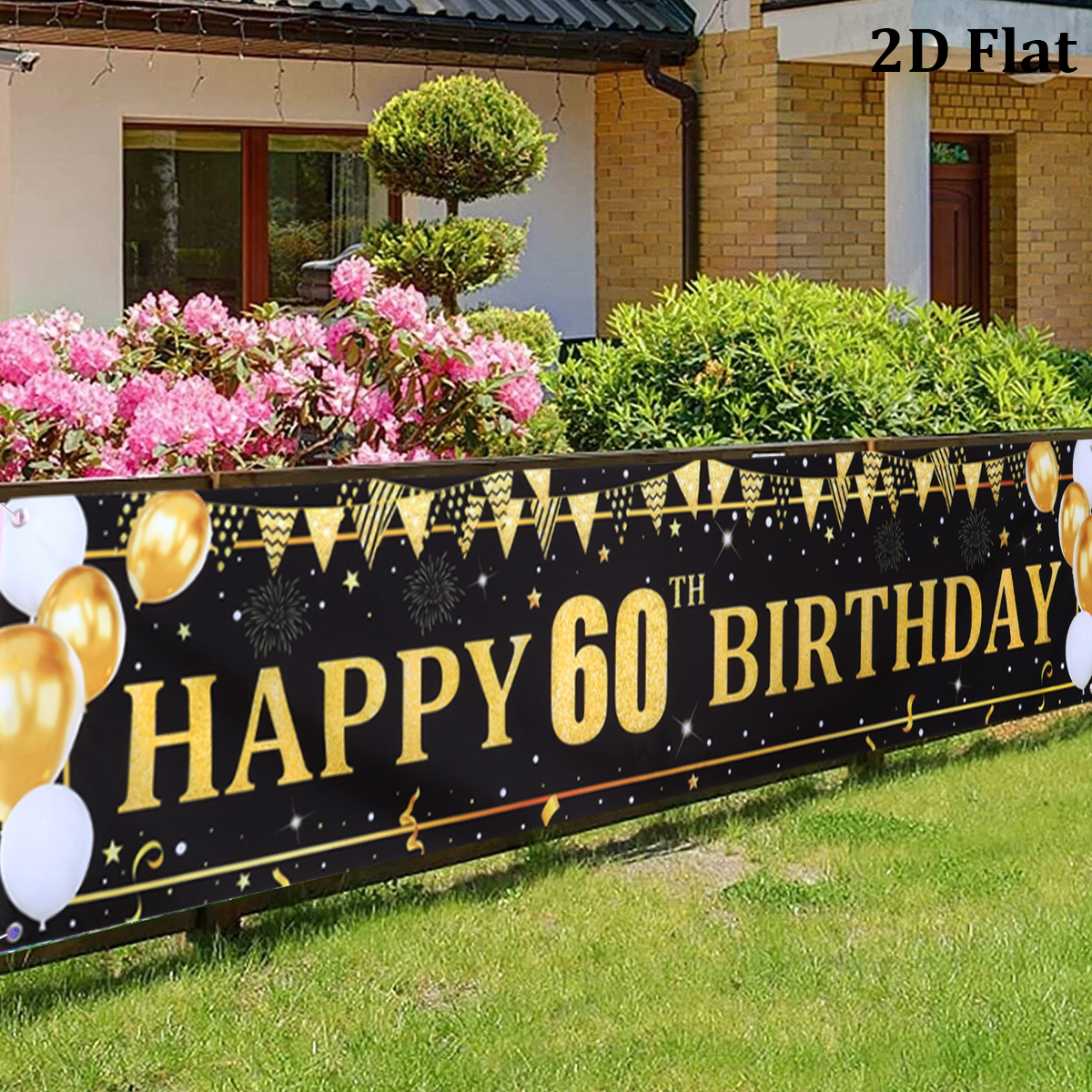 Black Gold Balloons Flags Happ - مراجعة Party Banner Gold وسعره