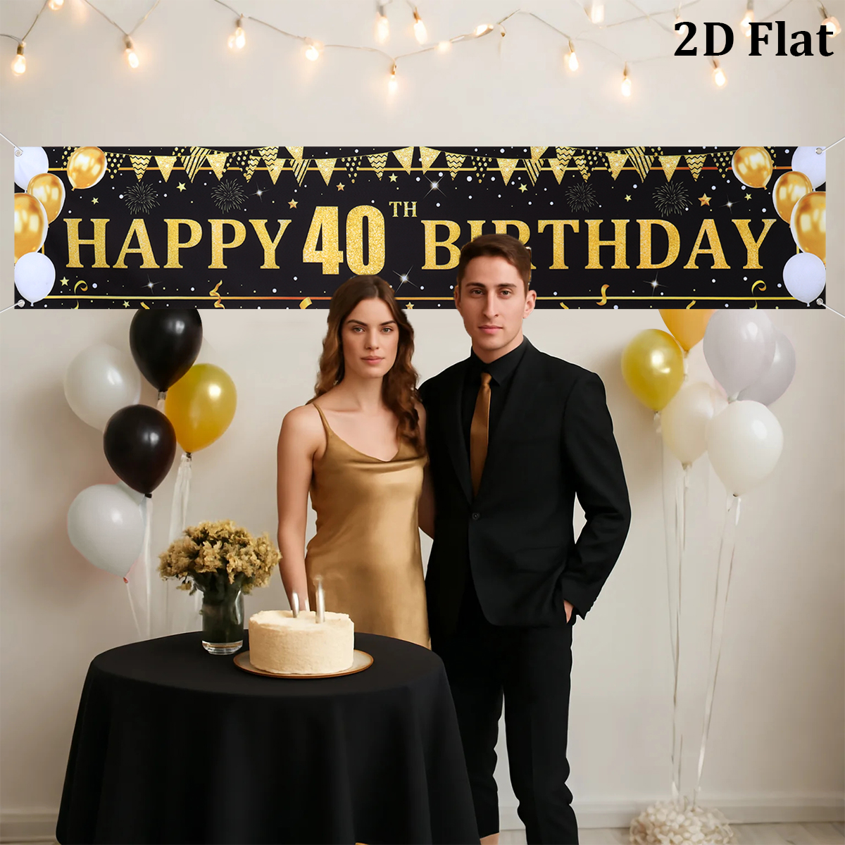 Black Gold Balloons Flags Happ - مراجعة Party Banner Gold وسعره