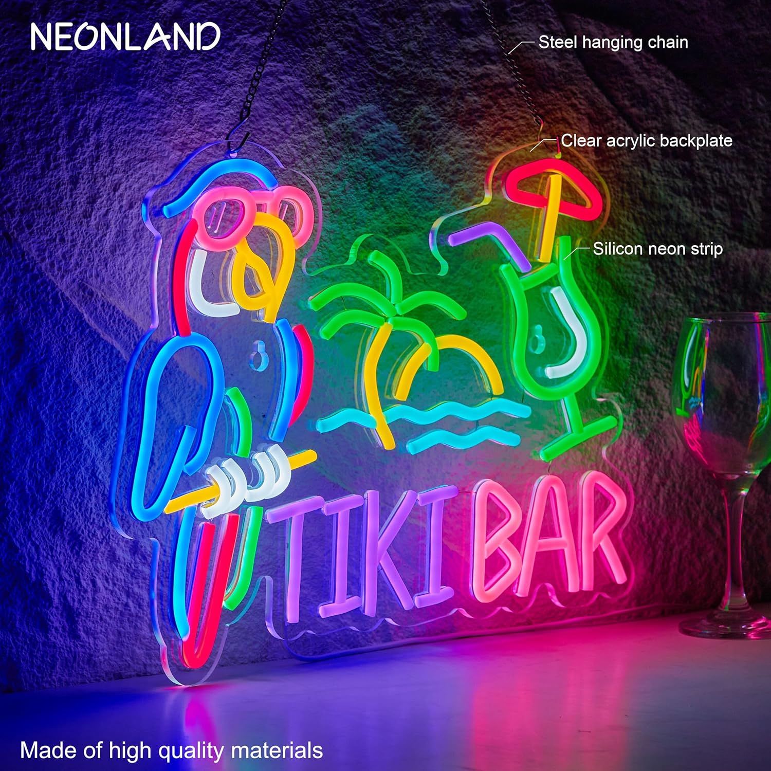 Tiki Bar Parrot Palm Tree Neon - مراجعة Neon Sign Party وسعره