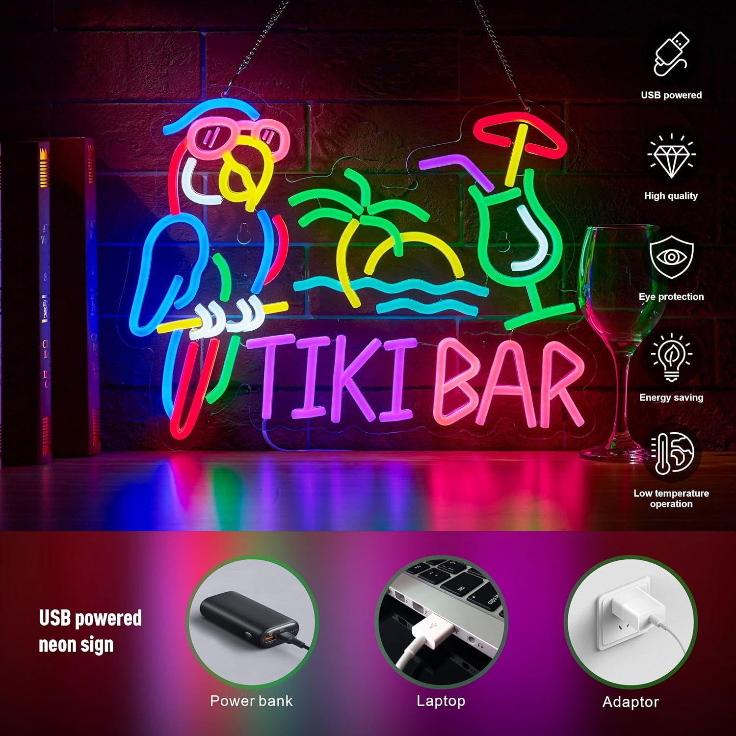 Tiki Bar Parrot Palm Tree Neon - مراجعة Neon Sign Party وسعره