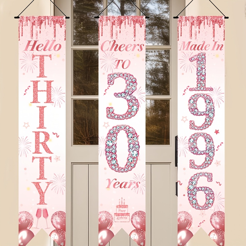 2D Flat 3Pcs Pink Gold 30th Bi - مراجعة Party Banner Gold وسعره