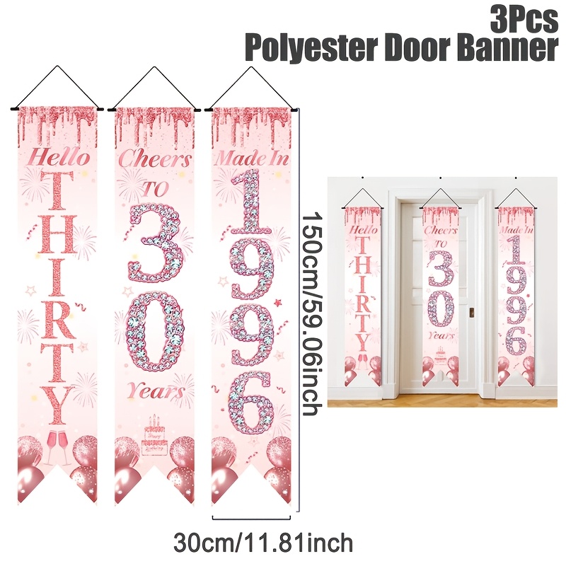 2D Flat 3Pcs Pink Gold 30th Bi - مراجعة Party Banner Gold وسعره