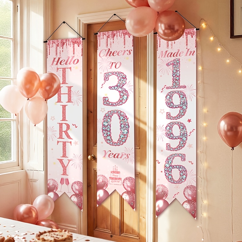 2D Flat 3Pcs Pink Gold 30th Bi - مراجعة Party Banner Gold وسعره