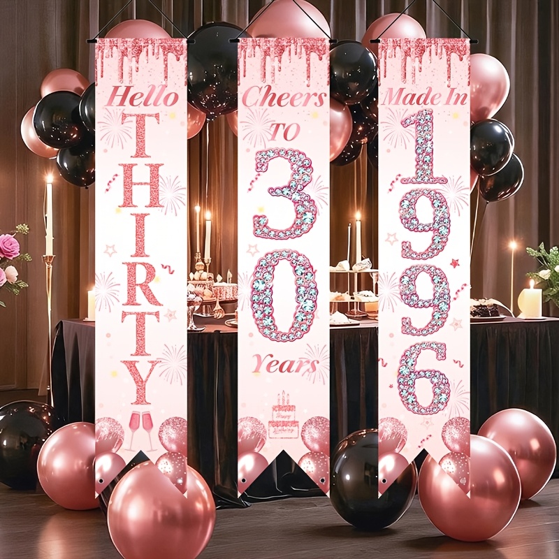 2D Flat 3Pcs Pink Gold 30th Bi - مراجعة Party Banner Gold وسعره