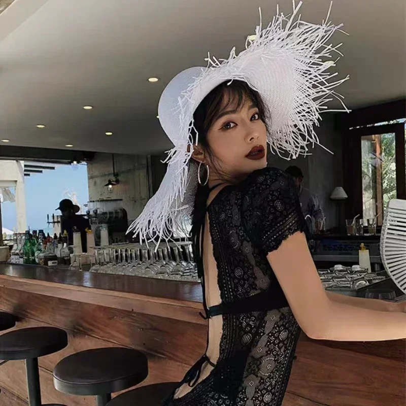 New Summer Wide-brimmed Solid  - مراجعة Paper Straw Color وسعره