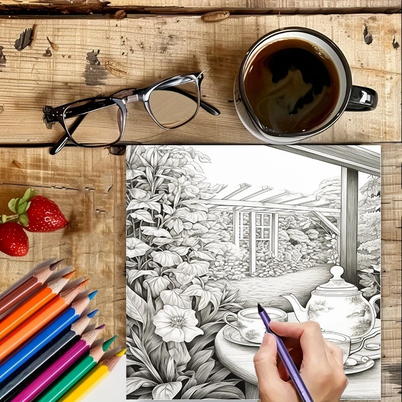 Tea In The Gardens Coloring Bo - مراجعة Event Supplies وسعره