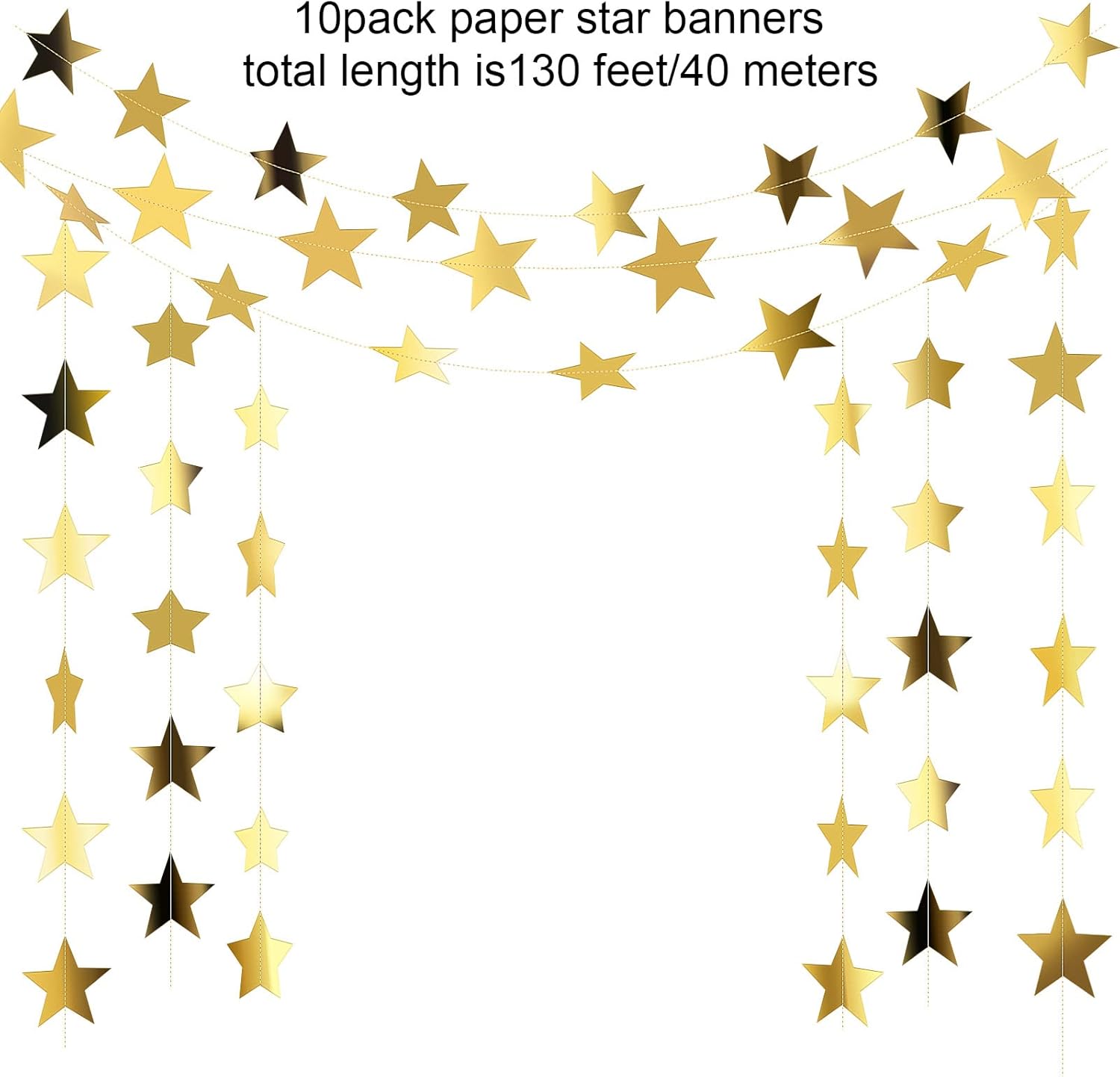 130ft Star Garland Banner for  - مراجعة Party Banner Gold وسعره